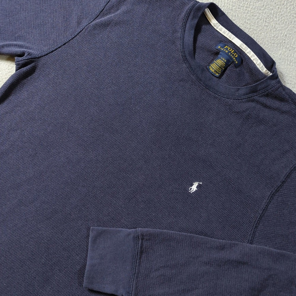 Polo Ralph Lauren Waffle Knit Thermal Mens Large Navy Blue Long Sleeve Shirt